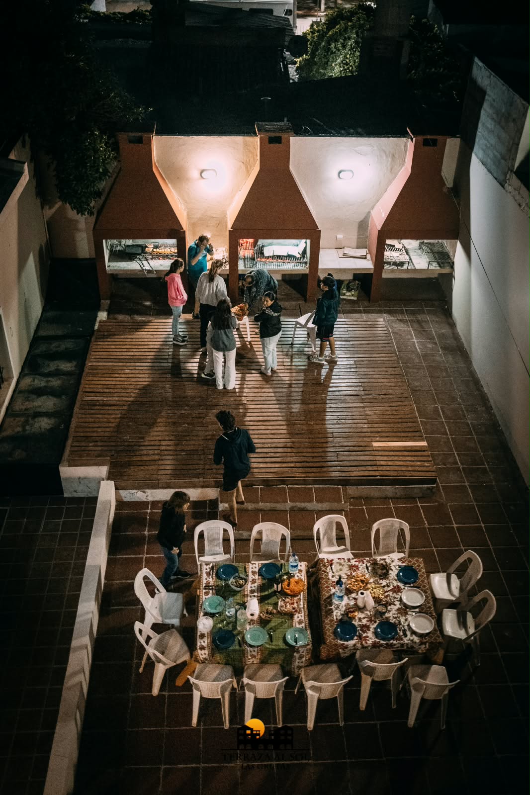 The barbecue area at night