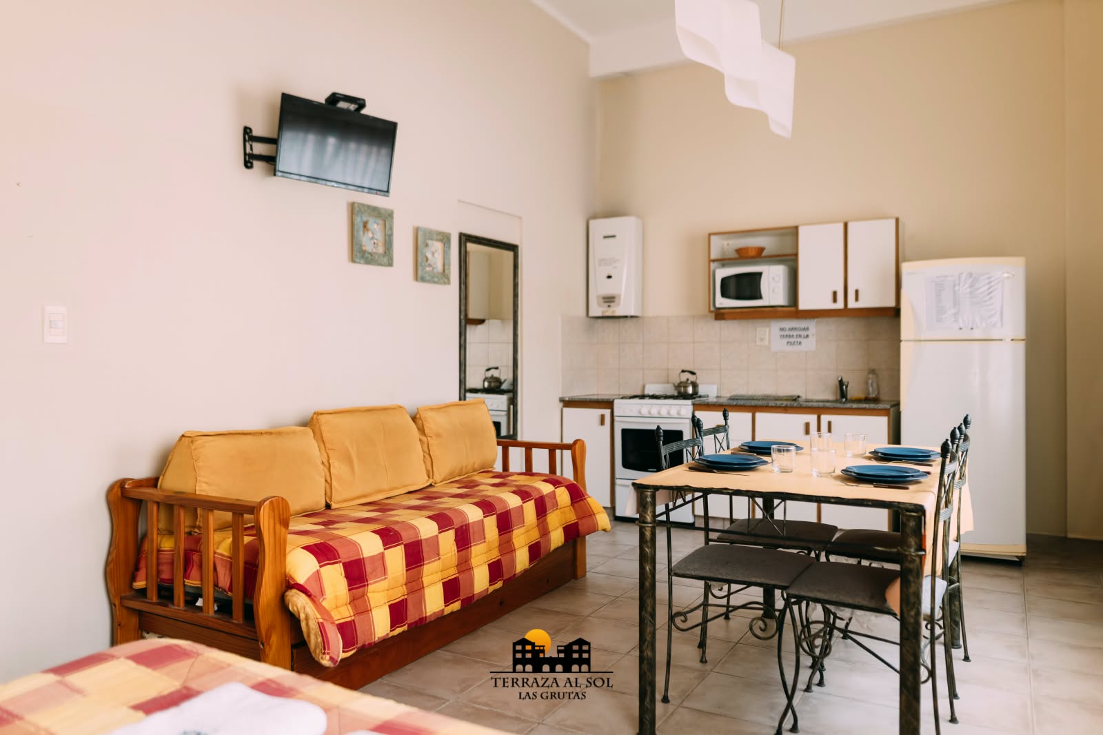 Living area and kitchen